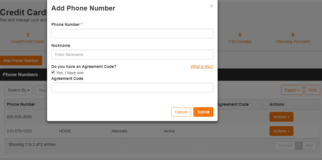 Add phone number to Home Depot Pro Xtra Samsung