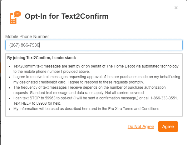 home depot add a phone number for Text2Confirm quickbooks 2
