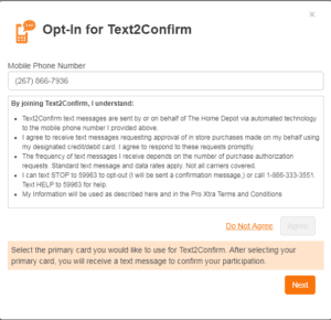 home depot opt in for text to confirm quickbooks