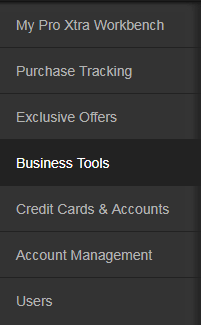 Access business tools menu on your Home Depot Pro Xtra Loyalty Program